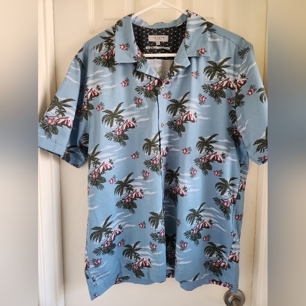 Ted Baker Shirt Men's Hawaiian Volcano Button-Up Short Sleeve Size 5 (XL)